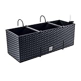 Blumenkasten Blumentopf Rattan-Optik mit Halterungen 4 Farben Pflanztopf Wasserstandsanzeiger...