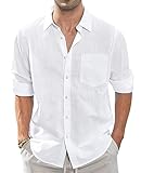 J.VER Leinenhemd Herren Weißes Langarm Freizeithemd Regular Fit Sommerhemd Knopfleiste Linen Shirt...