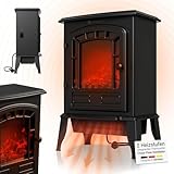 Juskys Elektrokamin 2000 W – Schwarz, elektrischer Standkamin mit Flammeneffekt, 2 Heizstufen,...