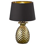 Reality Leuchten Pineapple R50431079 Tischleuchte, Keramik, Stoffschirm Schwarz/Gold, Höhe 43cm