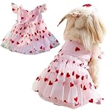 Yaopelky Kleine Hundekleider Herz Print Hund Hochzeitskleid Welpe Tüll Kleid Katze Outfit Haustier...
