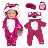 Puppenkleidung für 12-18 Zoll Baby Puppen - Cartoon Bär Outfit Mit Erdbeertaschen und Augenklappe...
