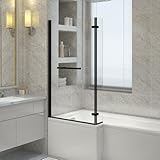 NRG 1400 mm L-förmige Badewannenabtrennung mit Scharnierrücklauf und Handtuchhalter, schwarzer...