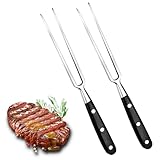 Fleischgabel 2 Stück,Fleischgabel Edelstahl Grillgabel mit Holzgriff 30cm Tranchiergabel Gerade...