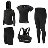 ZETIY 5 Stück Damen Fitness Trainingsanzug Yoga Set, Sportbekleidung Pilates Sportbekleidung...