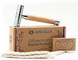 Chinchilla® Rasierhobel Olivenholz & Metall + 50 Rasierklingen | nachhaltiger Nassrasierer für...
