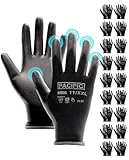 PACIFIC 18 Paare Schwarz Sicherheits-Arbeitshandschuhe – Rutschfeste PU-Beschichtung, Leicht &...