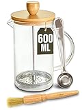 Cosumy French Press aus Glas (0,6 Liter) - Kaffeebereiter für 2 Tassen Kaffee - Mit Dosierlöffel...
