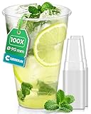 Commerline 100 Stück Plastikbecher 0,4L Trinkbecher, Plastik Transparent Becher, Partybecher,...