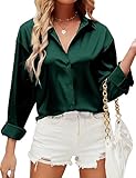 HANERDUN Damen Bluse Langarmshirt V-Ausschnitt Hemd Die Seide Elegant Lässige Oberteile Knopfleiste...