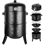 Räucherofen, 3 in 1 Smoker Grill Holzkohlegrill, Räuchertonne Räuchergrill Watersmoker, Räuchern...