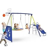 Redkid Schaukel-Sets für den Garten, Schaukel und Rutsche Set, Tragfähigkeit 440lbs 5 in 1...