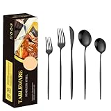 HSTWODE Edelstahl Steakbesteck Set 5-teilig,Spülmaschinenfestes Essbesteck, für festliche Tafel,...