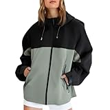 MJGkhiy Regenjacke für Damen, leicht, Trenchcoat, Regenjacke, winddicht, mit Kapuze, Übergröße,...