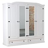 Dynamic24 4-türiger Kiefer Kleiderschrank New Mexico Weiss Schrank Schlafzimmer massiv Mexiko...