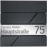 Design Anthrazit Briefkasten mit Hausnummer & Ihre Namen Gravur Personalisiert, Wandbriefkasten mit...