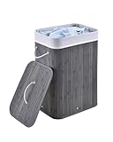 Juskys Bambus Wäschekorb Curly Grau 72L - Hygienischer & Faltbarer Wäschekorb mit Deckel,...