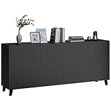 Bellamio Tana Kommode schwarz – Sideboard 185 cm lang geriffelt – TV Schrank mit 4 Türen und 8...