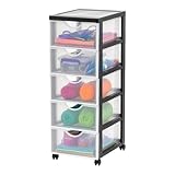 Iris Ohyama Kunststoff-Schubladenbox mit Rollen, 5 tiefen Schubladen, Schwarz, Griffe zum Ziehen,...