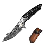 Klappmesser einhandmesser Damaszener-Muster Schwarzes Sandalholz Rettungsmesser Outdoor Survival...