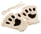 1 Paar Beige Winter Warme Katzen Klaue Pfote Weiche Plüsch Halbfinger Fingerlose Handschuhe