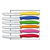 Victorinox 6 Stück Tafelmesser - Tomatenmesser Swiss Classic mit Wellenschliff - Swiss Made - Bunt...