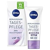NIVEA Beruhigende Tagespflege 24h Feuchtigkeit LSF 15, parfumfreie Gesichtscreme für sensible Haut,...