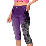 Capri-Jeans, Blumendruck, lässig, Frühling, Damenhose, Sport, Yoga, große Größe, Komfort,...