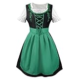 OUMSHBI Dirndl Mädchen Trachten Midi Traditionelle Trachtenset, Lang Trachtenkleid mit Eckiger...