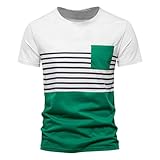 Mymyguoe T-Shirts Für Herren Sommer Kurzarm Tee Mode Gestreiftes Patchwork T Shirts Slim Fit...