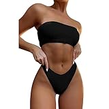 TOEECY Bikini Set Damen Trägerlos Badeanzüge Bademode Zweiteiliger Badeanzug Push Up High Waist...