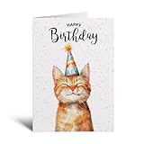 Postcard Prints Geburtstagskarte mit Ingwerkatze, für Sie oder Ihn, skurrile Katzen-Illustration,...