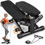 Mini Stepper für Zuhause mit Power Ropes, Einstellbarer Widerstand Swing Stepper mit LCD-Monitor,...