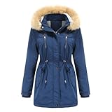 FUPODD Winterparka Damen Dicke Wintermantel Damen Warm Wärmejacke Fellkragen Teddyjacke...