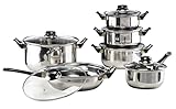 Haushalt International Edelstahl Kochtopf Set (12-teilig) - Töpfe Set mit 5 Töpfen inkl. Deckel +...