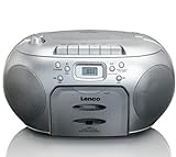 Lenco SCD-420 Silver Tragbares UKW-Radio mit Toplader CD-Spieler und Kassettendeck, LCD Display,...