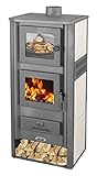 Kaminofen mit Backfach Weiß Holzofen 12,1 kW Kamin Ambasador Ofen Dauerbrandofen Werkstattofen...