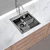 MOCOERL Kitchen Sink, 45 x 45 cm, Stainless Steel Kitchen Sink with Tap Hole for 45 cm Base...