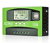 MPPT 100A Solar Laderegler 12V 24V Solarregler, MPPT Solarladeregler 100A mit Temperatursensor 2 USB...