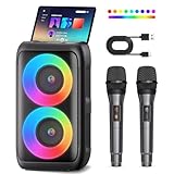 Karaoke Maschine, Karaoke Anlage Mit 2 Mikrofonen, Tragbare Karaoke Maschine Mit 2 Drahtlosen...