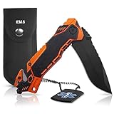 KOSxBO® Rescue Knife EMS Rettungsmesser mit Glasbrecher, Gurtschneider, Messertasche und Dog Tag,...