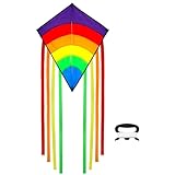 LUKDUNG Regenbogen Drachen, Bunter Delta Drachen, Abmessung: 63x77cm, mit 80m Drachenschnur und...