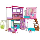 Barbie HCD50 - Malibu Ferien-Haus (klappbar), Puppenhaus mit Möbeln und diversen Zubehör-Teilen,...