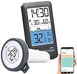 infactory Pool Thermometer Wifi: Smartes WLAN-Teich- & Poolthermometer, Funk-Empfänger, App, IP67...