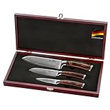 Wakoli EDIB 3-teiliges Küchenmesser Set aus echtem Damaststahl (VG10 Kern) in Geschenkbox aus Holz...