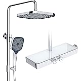 Rainsworth Duschsystem mit Thermostat und Glasablage - Ein-Tast-Bedienung & Durchflussregelung...