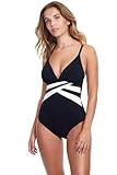 Profile by Gottex Damen Duet V Neck One Piece Badeanzug, Schwarz Weiß, 36