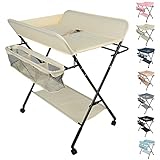 OHMG Baby Wickelkombi Klappbare Wickelkommode,Wickeltisch mit Rollen,Mobiler Wickeltisch mit...
