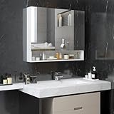 kleankin Badezimmer Wandschrank mit Spiegel, 90 x 15 x 75 cm, Badezimmermöbel, Spiegelschrank mit 3...