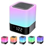 Bluetooth Lautsprecher mit Licht Nachttischlampe Touch Dimmbar Wecker RGB Farbwechsel LED Tragbarer...